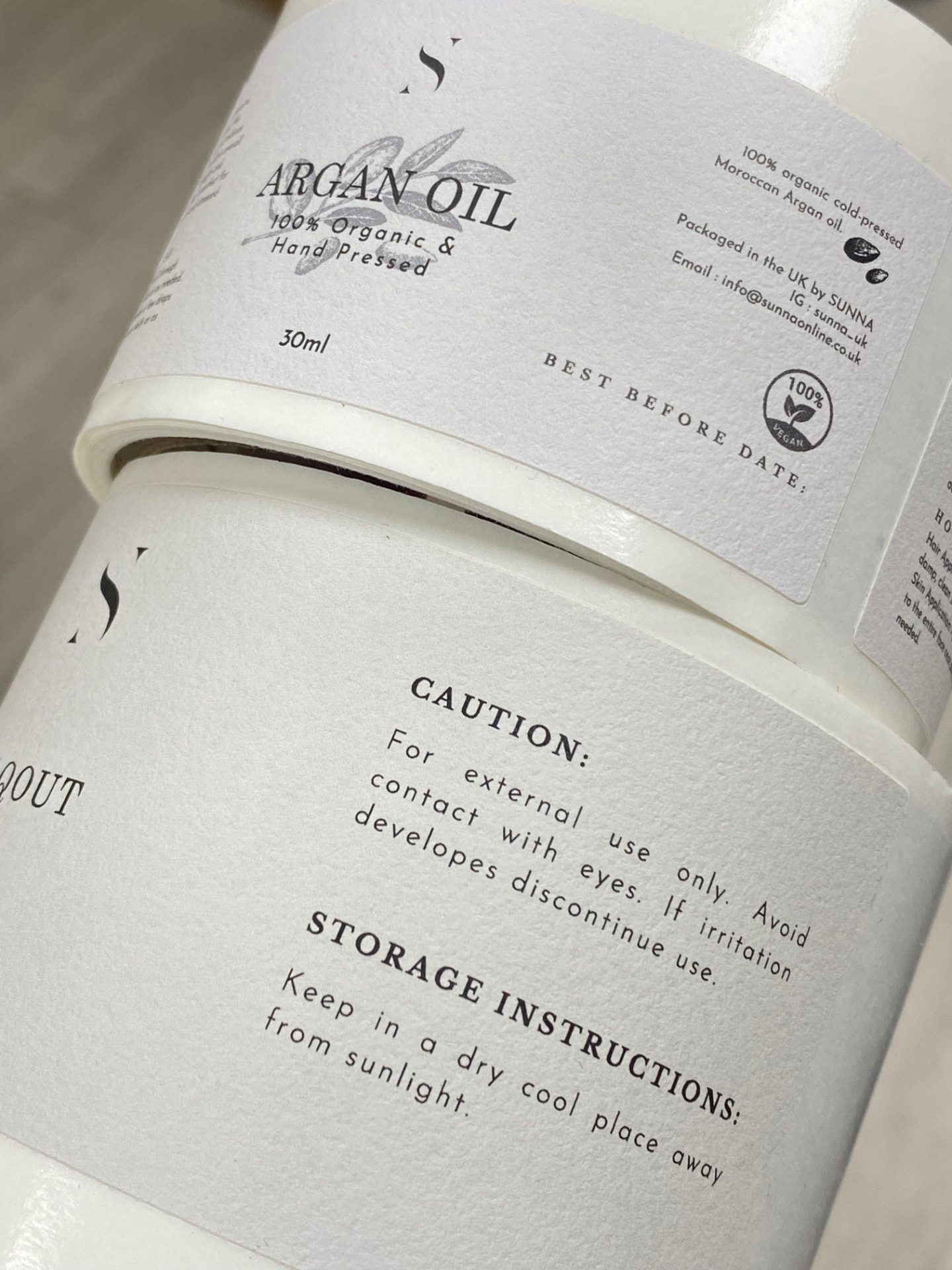 Argan Oil labels printed on rolls